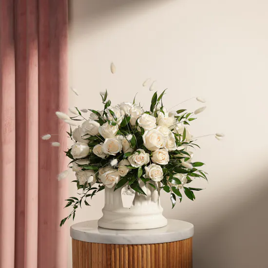 Pure White Roses Vase | 50 Flowers