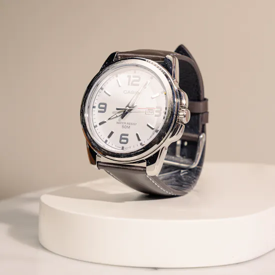 Casio Men Leather Watch | Orange Roses