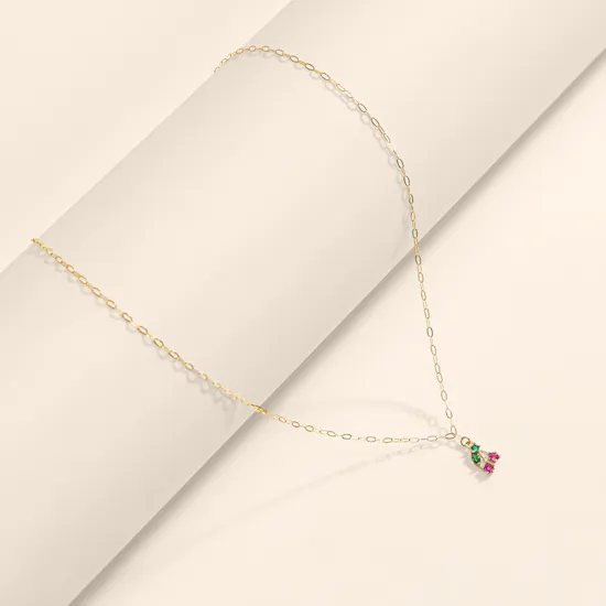 Miss L' Cherry Colored Stones Gold Kid's Necklace