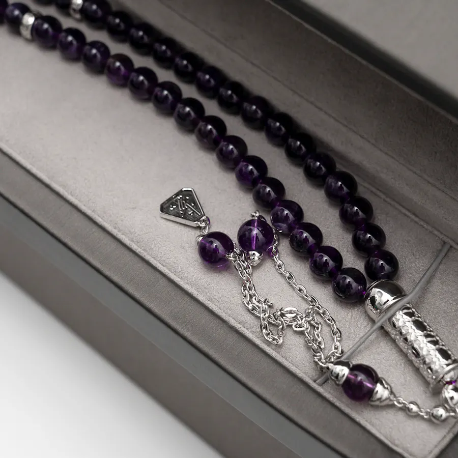 Zayan Amethyst Rosary with Silver | Purple Flowers 4