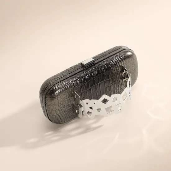 Rula Galayini Silver Waltz Croc-Print Women’s Clutch
