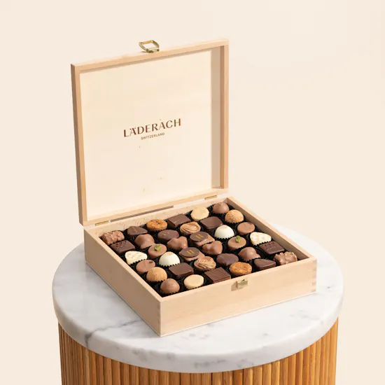 Läderach Praline and Truffle Assorted Extra Large Wooden Chocolate Box