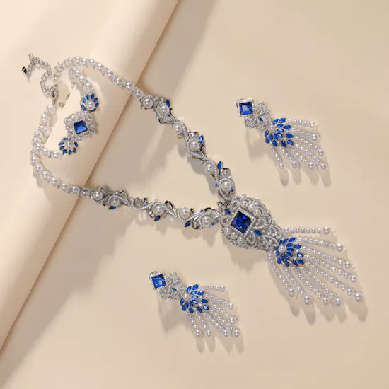 The Princess Pearl Set | Silver and Sapphire Stones