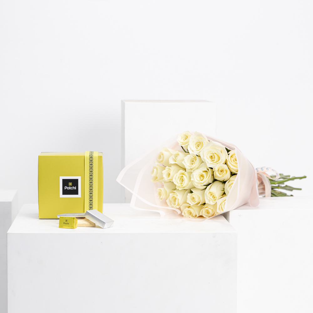 صندوق شوكولاته متنوعه من باتشي 500جرام | باقه بيضاء 