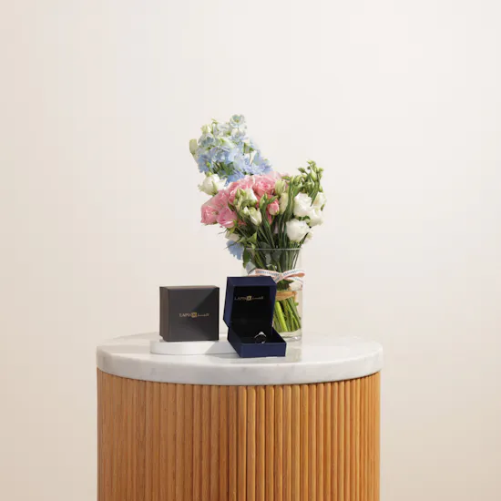 Lapis Trio of Pear Diamond Ring | Bloom Aura Flowers Vase