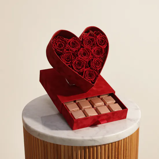 Floward Charming Chocolate Box | Red Preserved Rose Heart