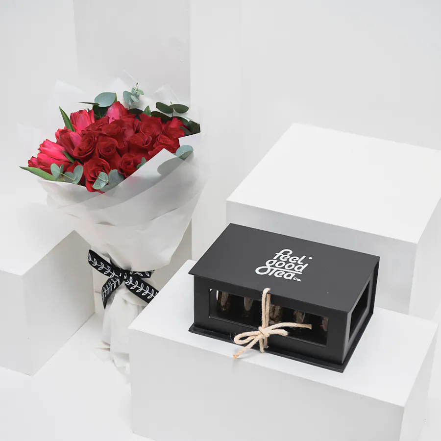 Feel Good Tea Black Discovery Box | Red Blooms Bouquet 2
