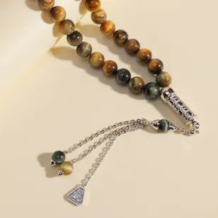 Zayan Tiger Eye Stone Rosary with Silver