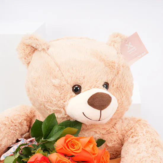 Floward Large Plush Bear with 15 Orange Roses Bouquet