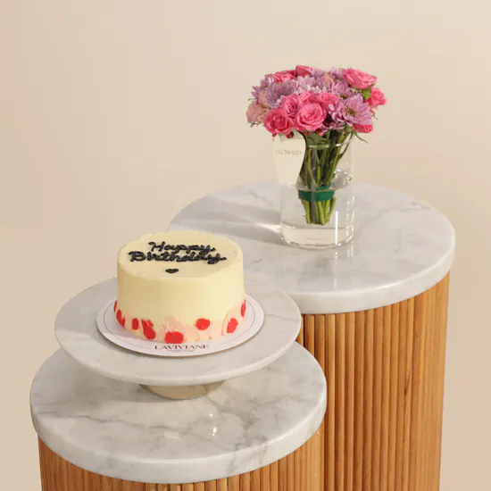 Laviviane Happy Birthday Cream Cake | Magical Flower Vase