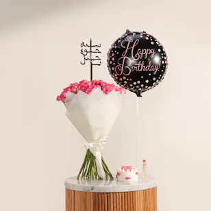 Done By SHK Fuchsia Happy Birthday Cake Candle | Happy Birthday Flowers and Balloon
