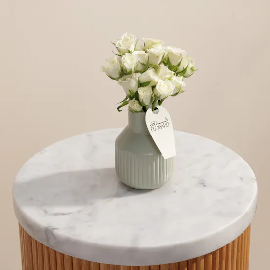 White Whisper Baby Roses Vase
