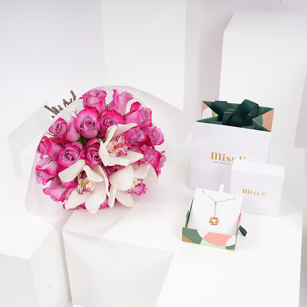 قلادة ذهب من مس ال  من لازوردي | زهور