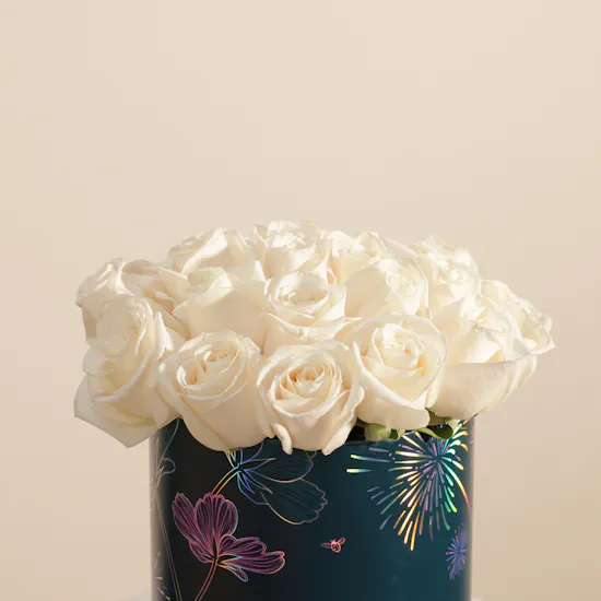 Pearly White Rose Box | 25 Flowers