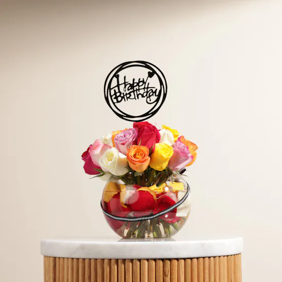 Happy Birthday Mixed Roses Vase