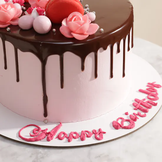 Mister Baker Pink Floral Chocolate Drip Birthday Cake