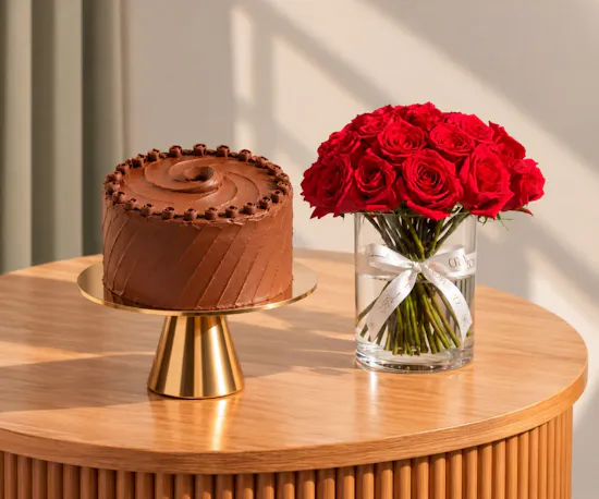 The Hummingbird Bakery Chocolate Devil's Food Cake | Sweet Roses Flower Vase