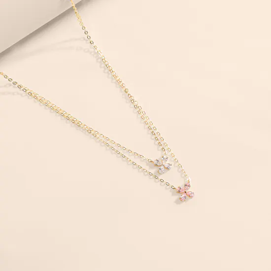 AV Jewelry Two Layers Flower Gold Necklace