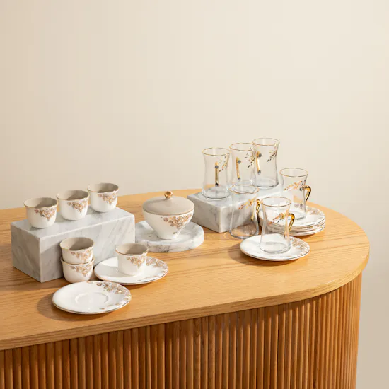 Otantik Lilac Tea and Arabic Coffee Ivory Set