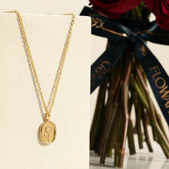 Daisy Gold Tone Sunflower Women's Necklace | Heartfelt Red Roses Bouquet ♡