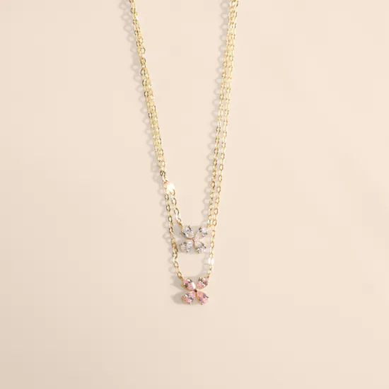 AV Jewelry Two Layers Flower Gold Necklace