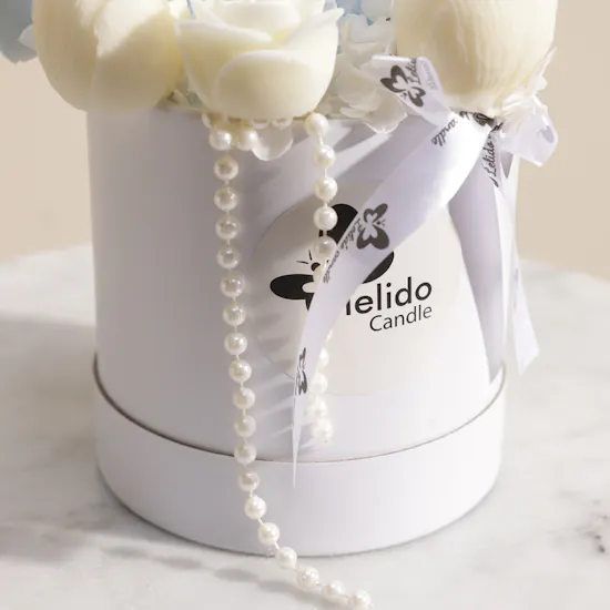 Lelido Blue and White Medium Flowers Candles Basket