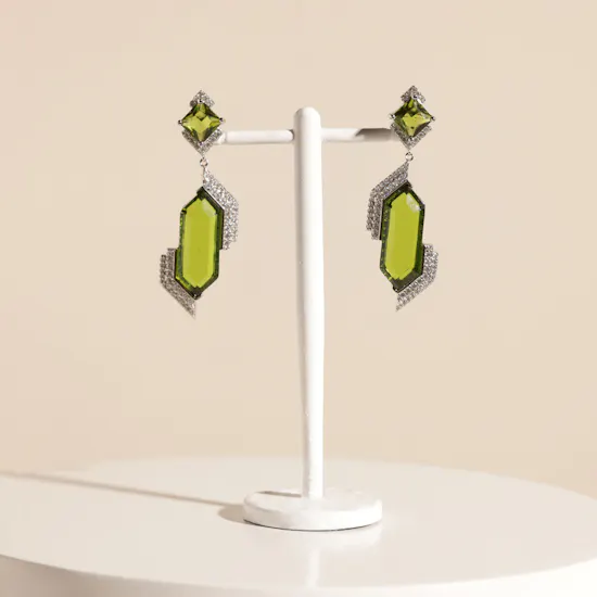 Floward Silver Ring & Earrings Set | Olive Color