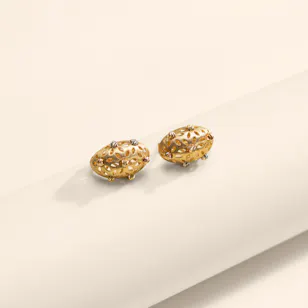 Siran By Iram Yellow Gold Engraved Floral Earrings