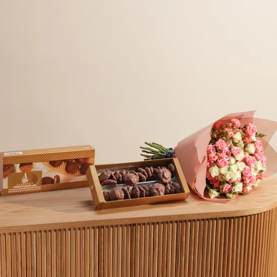 Saadeddine Caramel and Chocolate Barazek Box | Lavish Serenity Bouquet