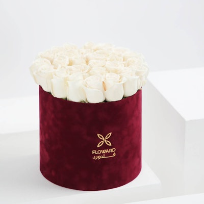 The Burgundy | White Roses & Velvet Box