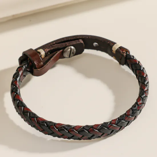 Fossil Brown and Black Braided Leather Men’s Bracelet
