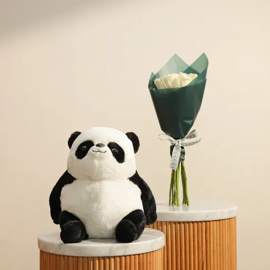 Floward Adorable Stuffed Toy | White Roses Bouquet