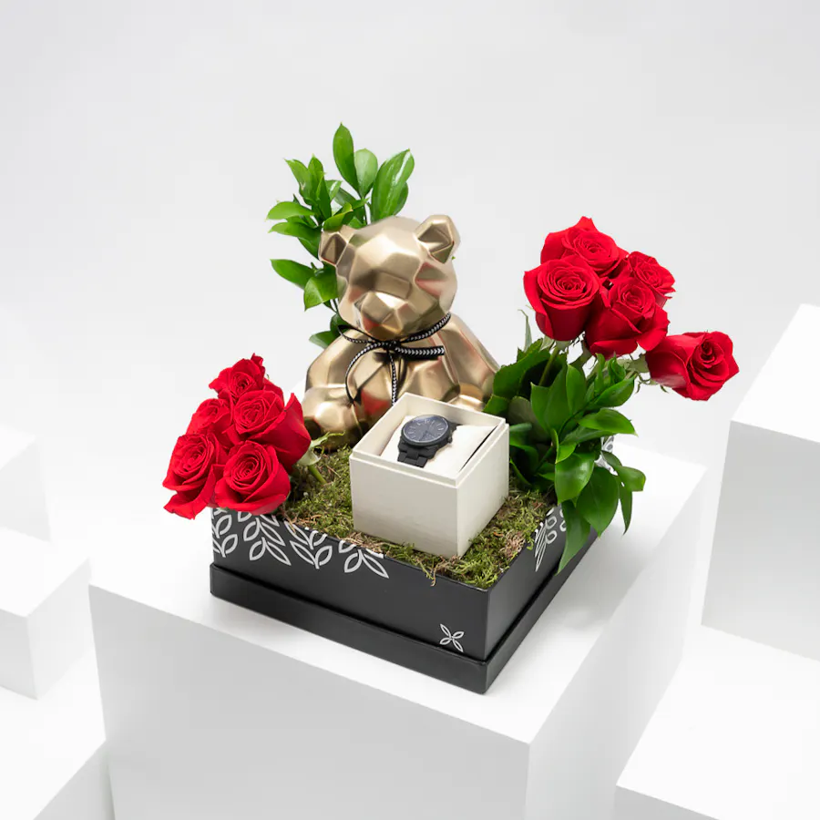 Al Shaya Avalieri Prestige Watch | Gold Bear & Red Roses 4