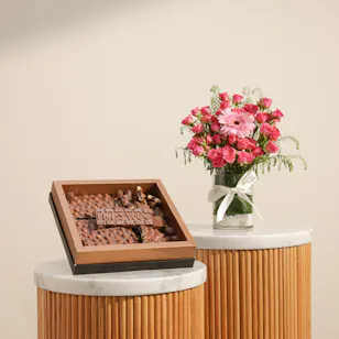 Ghazl Chocolatier I Miss You Chocolate Box | Message of Longing Flowers Vase