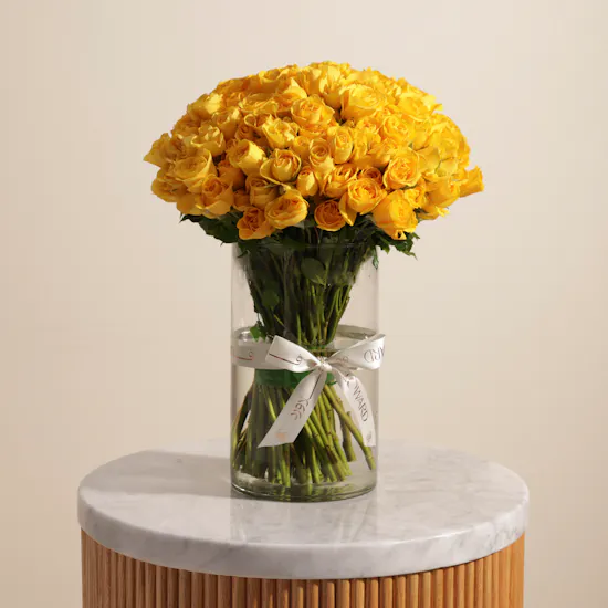 Yellow Baby Roses Vase | 50 Flowers