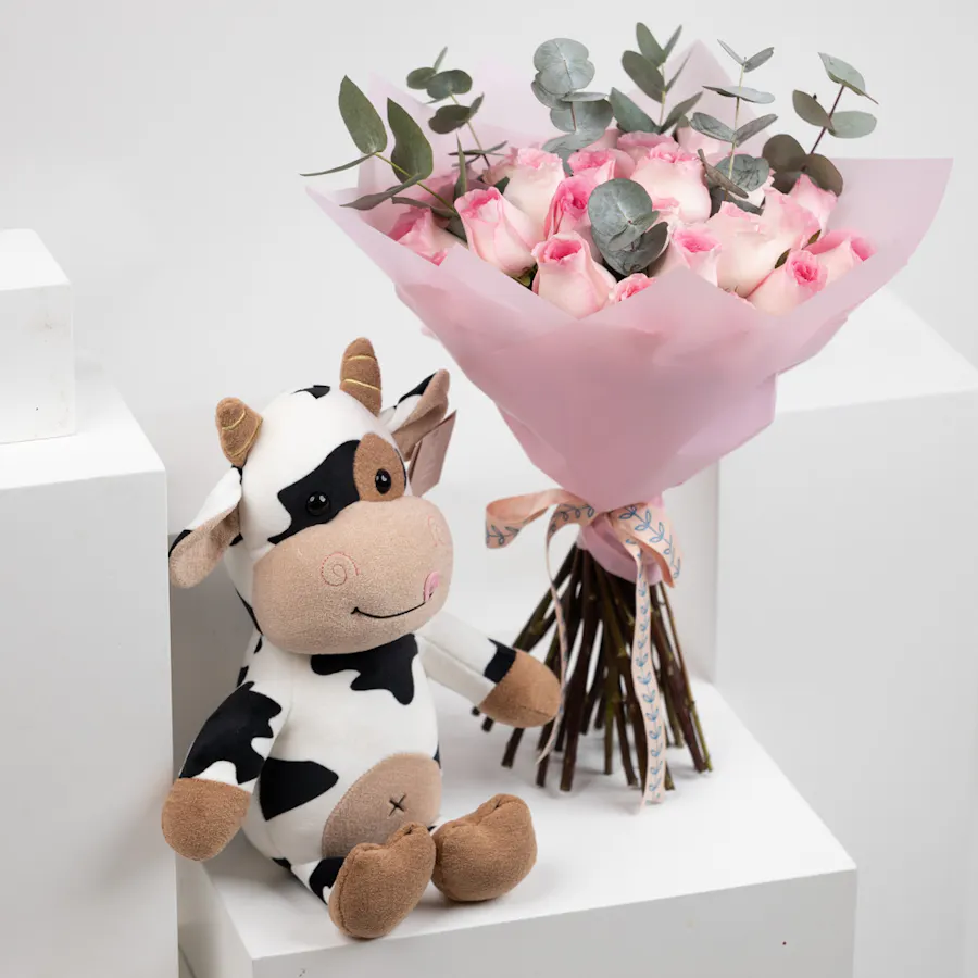 Cow Soft Baby Toy | Pink Roses 2