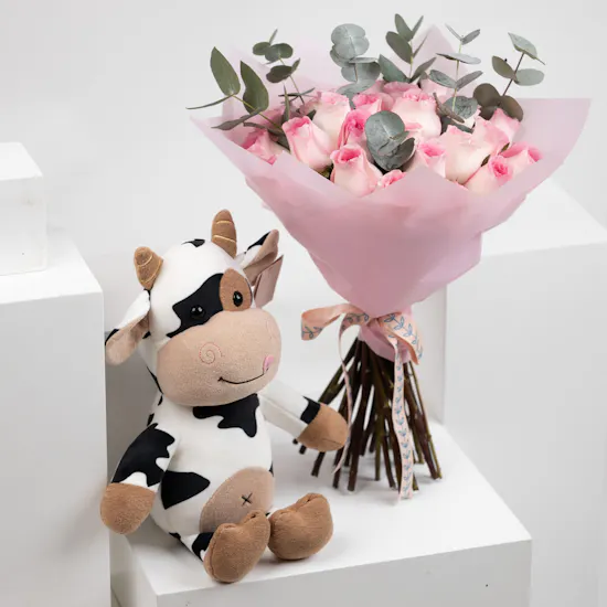 Cow Soft Baby Toy | Pink Roses