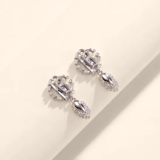 Roberto Cavalli Silver Tone Logo Women Earrings