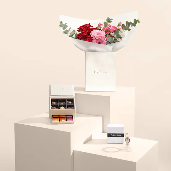 Godiva Chocolates Box & Calvin Klein Watch with Flowers
