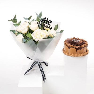 Ferrero Cake | White Roses Bouquet