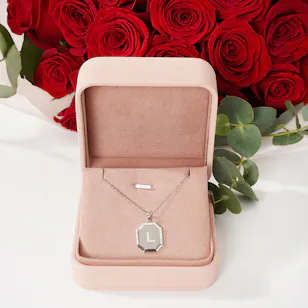 Floward Letter L Rhodium Plated Silver Necklace | Red Roses Bouquet