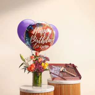 Patchi Chocolates | Birthday Balloons & Flower Vase Patchi Chocolates | Birthday Balloons & Flower Vase
