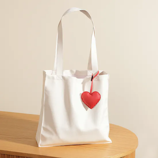 Glossy Touch White Leather Bag with Red Heart Charm | Opulent Flower