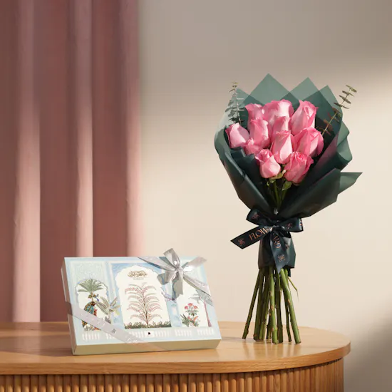Abucci Eid Mubarak Small Chocolate Box | Festive Roses Bouquet