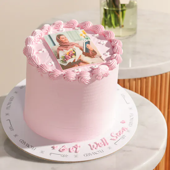 Floward Personalized Pink Photo Cake | Secret Garden Flower Vase