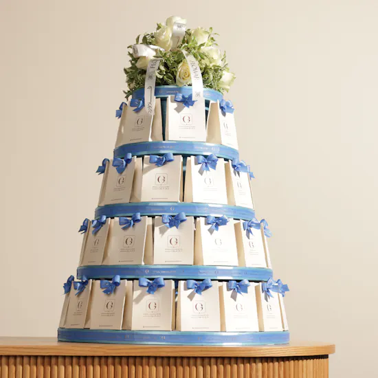 Ghazl Chocolatier New Baby Boy Favors Chocolate Tower | Pure Flowers