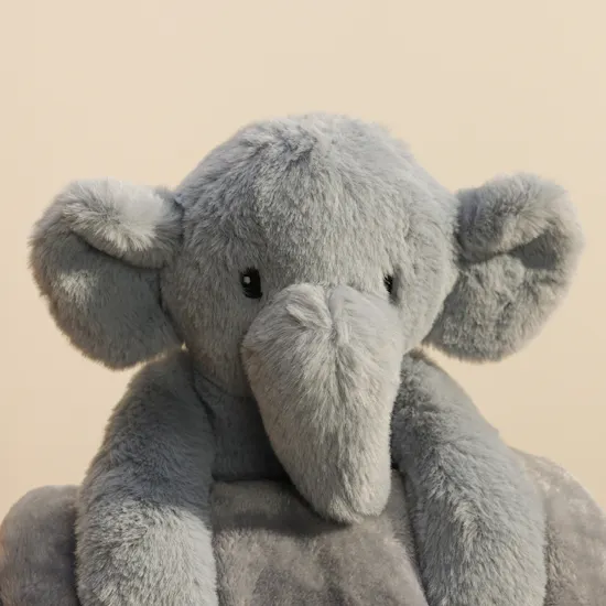 Floward Plush Grey Elephant Toy with Blanket Set