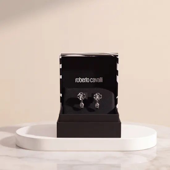 Roberto Cavalli Silver Tone Logo Women Earrings