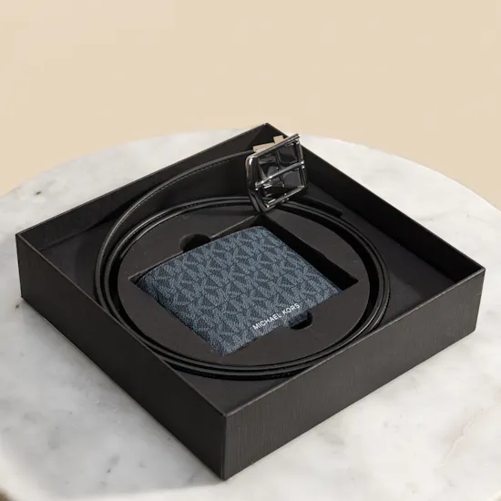 Michael Kors Signature Logo Billfold Wallet and Belt Men's Gift Set