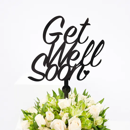 Abucci Small Chocolate Box with Get Well Soon Blooms Bouquet